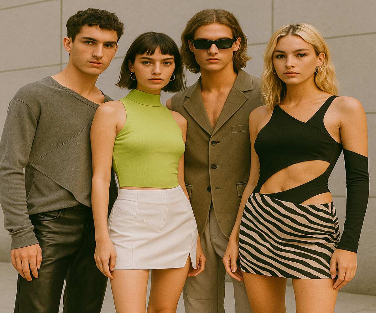 Group of Gen Z adults wearing trendy outfits