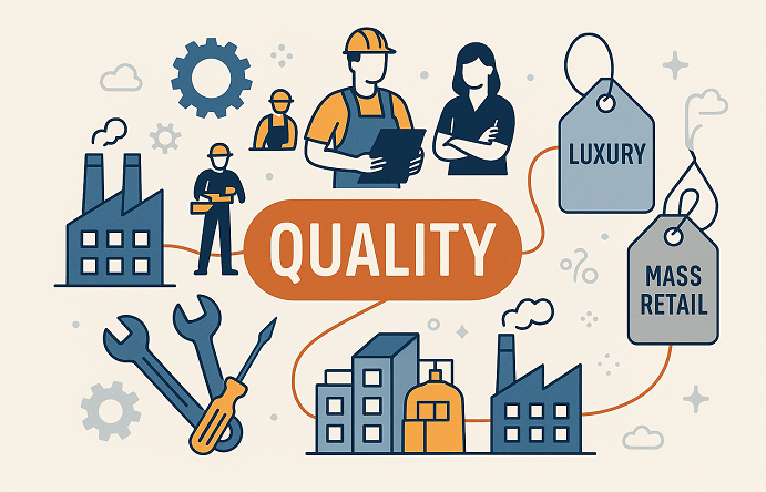 Symbolic hero image of a connected supply chain centered on the word QUALITY